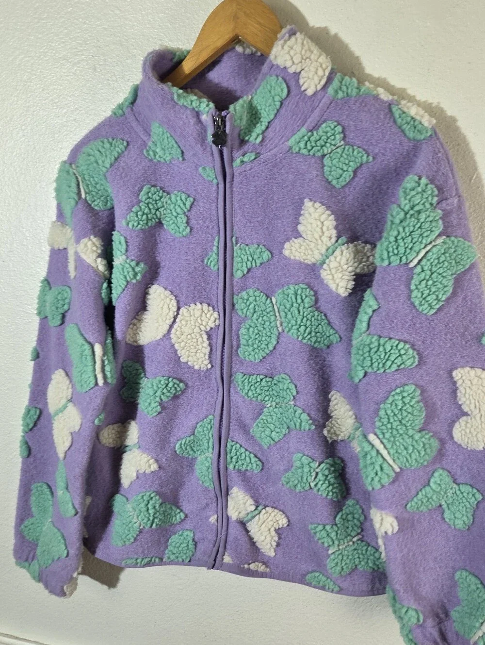 Lucky Brand Girls L 14/16 Purple Butterfly Sherpa Fleece Jacket Full Zip Lavende